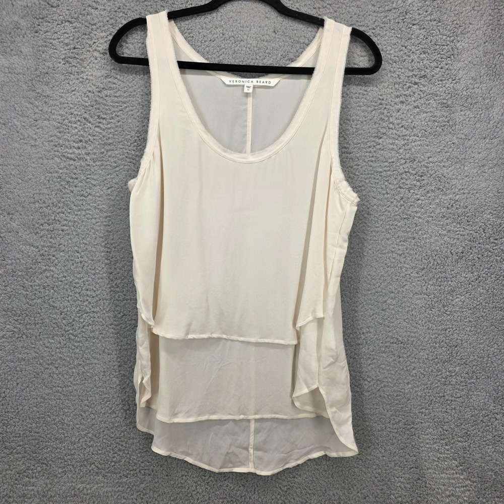 Veronica Beard Women's Size 12‎ Silk Tank Top Layered Sleeveless Blouse Ivory - Picture 2 of 11